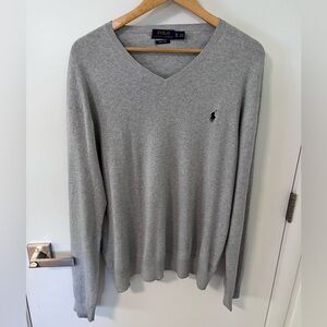 Polo by Ralph Lauren Light Gray V-Neck Sweater with Polo Pony